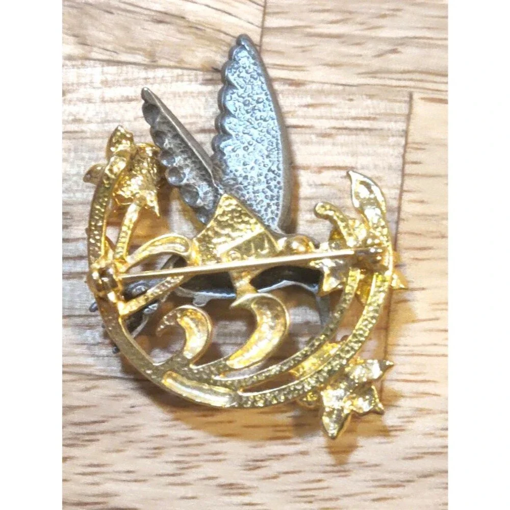 Vintage Jewelry Signed J.J Jonette Hummingbird Pin Brooch.